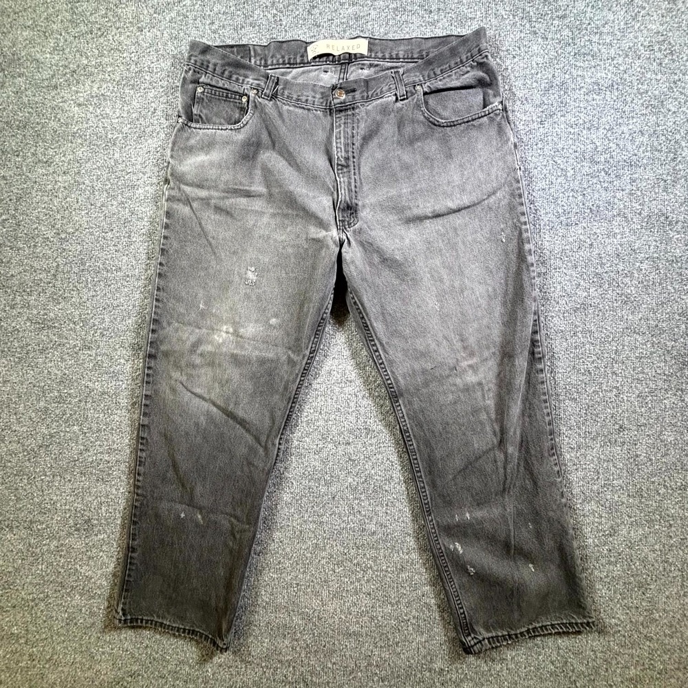 Arizona Straight Jeans Men's 40x32 Black Cotton Denim Relaxed Faded Workwear